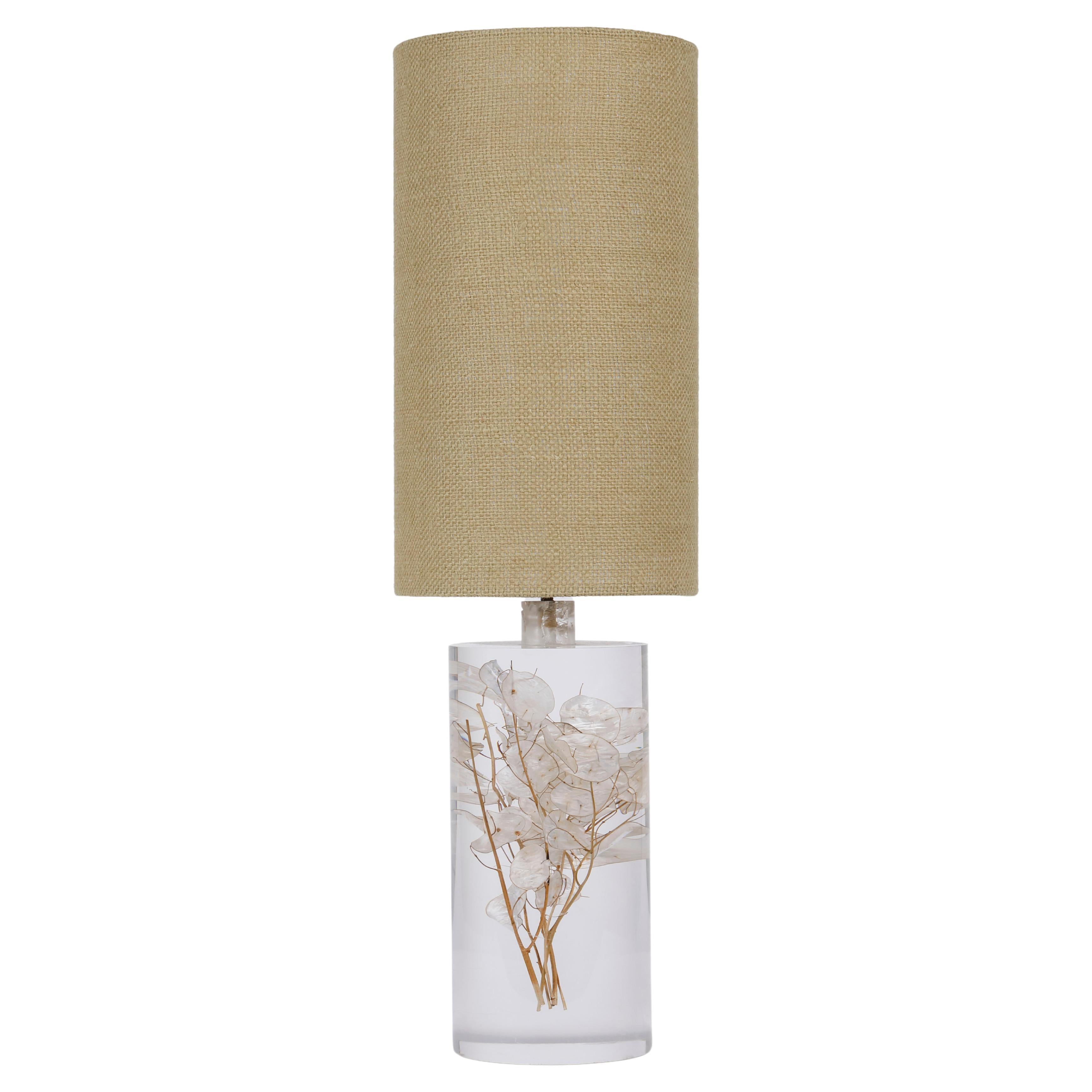 Resin table lamp with Lunaria annua inlay, 1970, France
