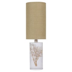 Vintage Resin table lamp with Lunaria annua inlay, 1970, France