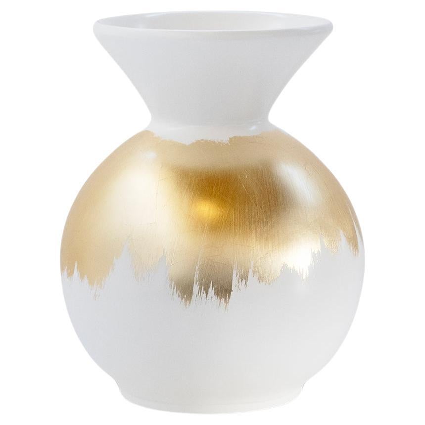 Resin Vase White Gold Leaf Handmade in Portugal by Lusitanus Home For Sale