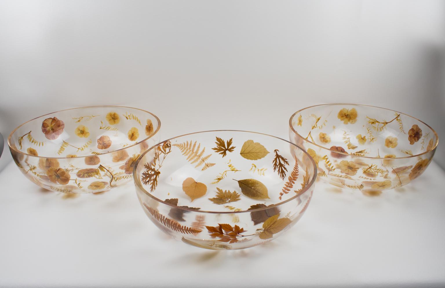 Cuenco decorativo de resina con inclusión de hojas y flores Resina en venta