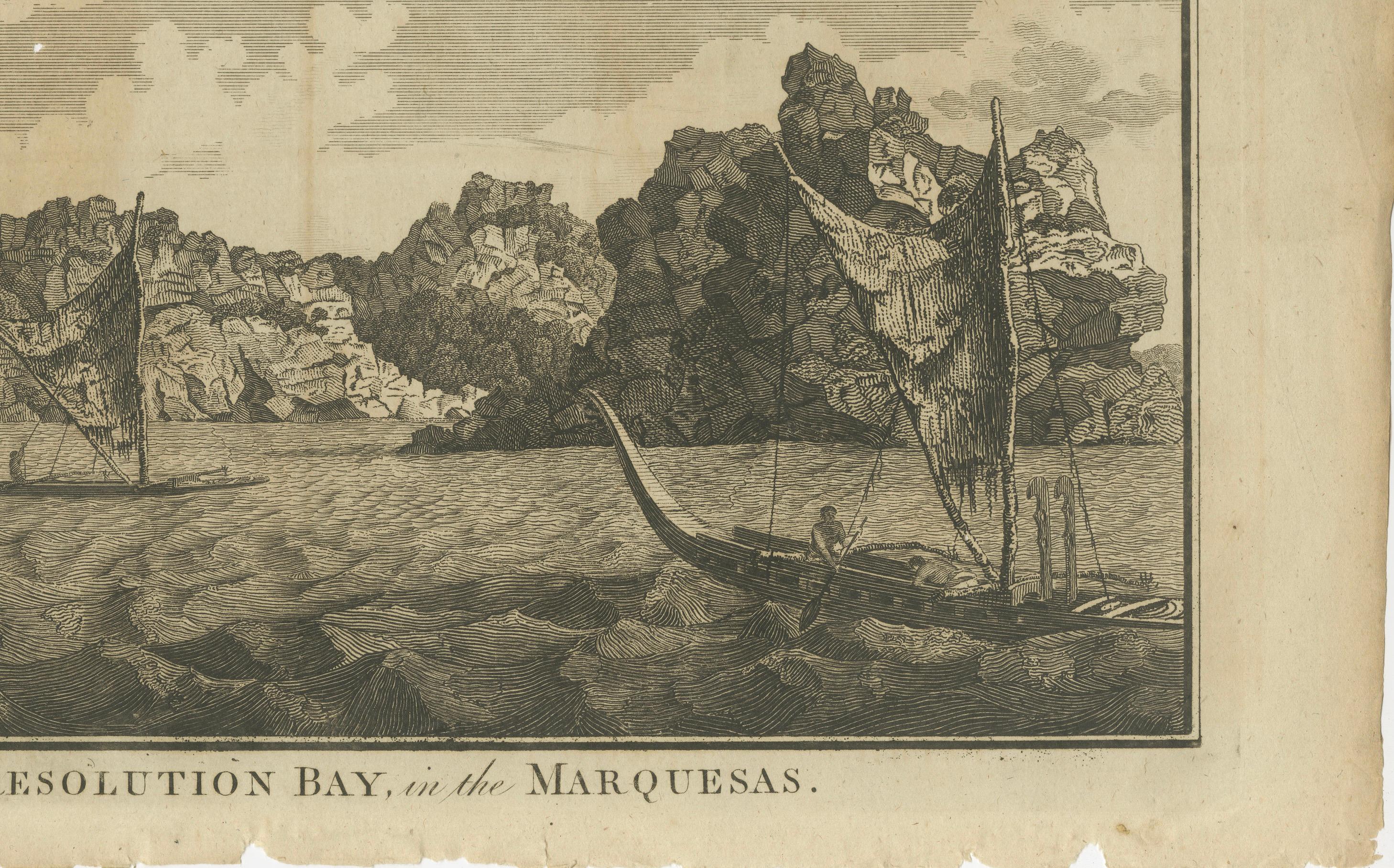 Resolution Bay in the Marquesas: Indigene Kanus und europäische Erkundung im Zustand „Relativ gut“ im Angebot in Langweer, NL