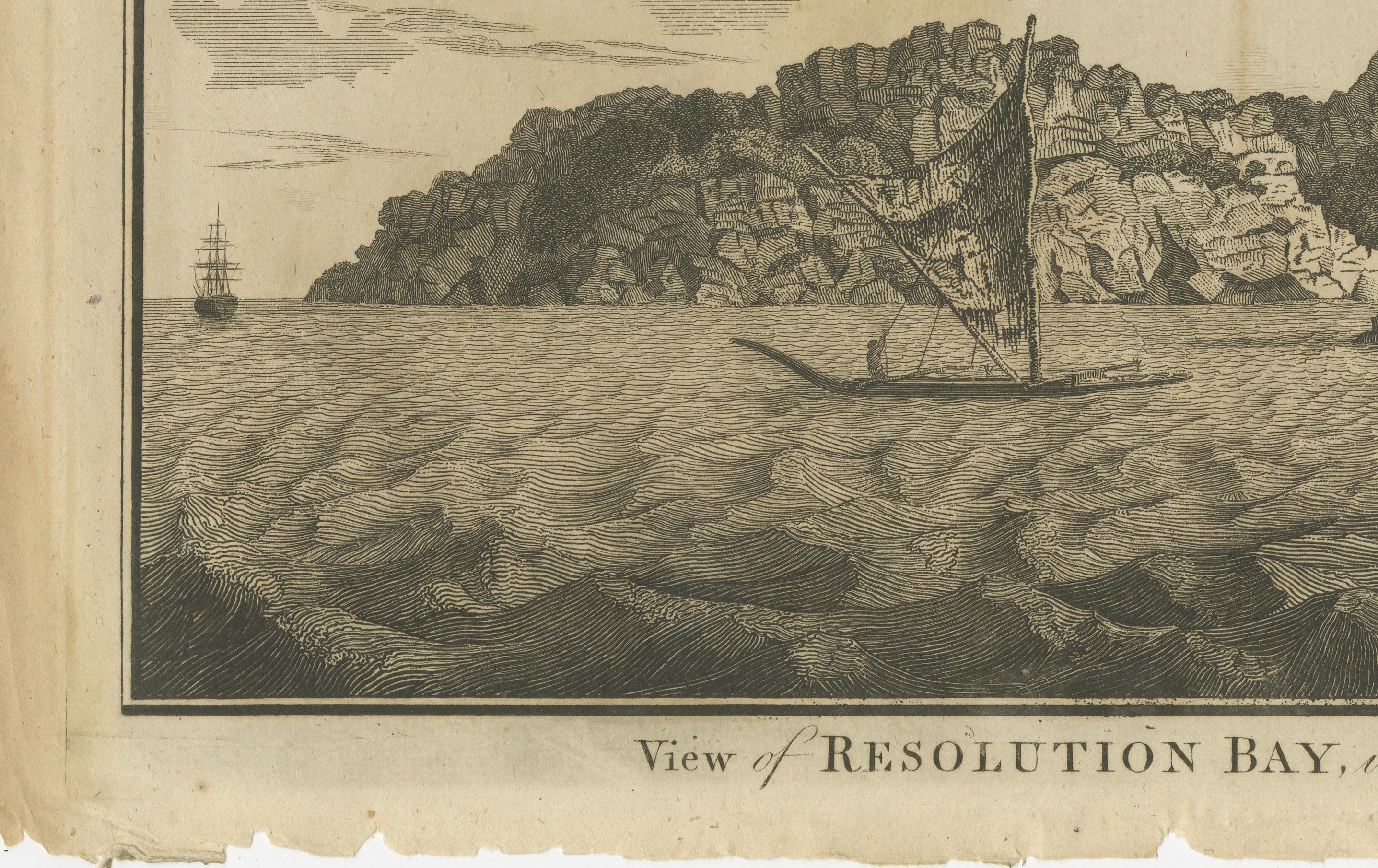 Resolution Bay in the Marquesas: Indigene Kanus und europäische Erkundung (Spätes 18. Jahrhundert) im Angebot