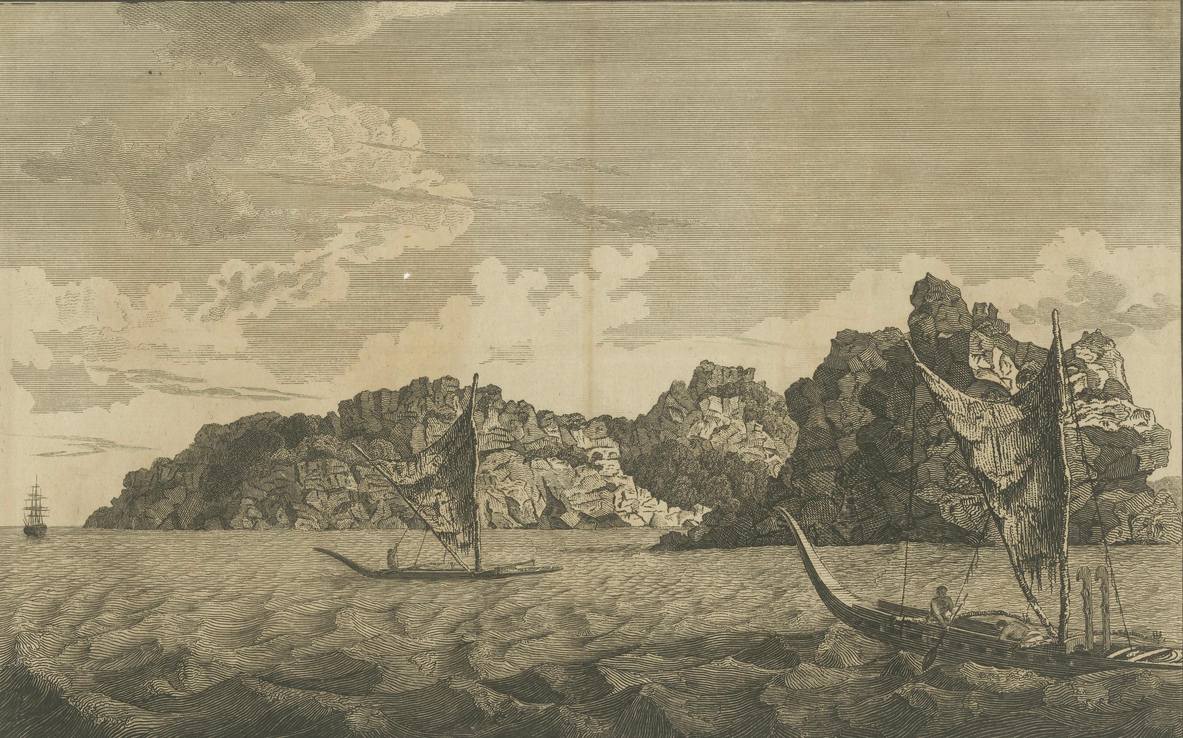 Resolution Bay in the Marquesas: Indigene Kanus und europäische Erkundung (Papier) im Angebot