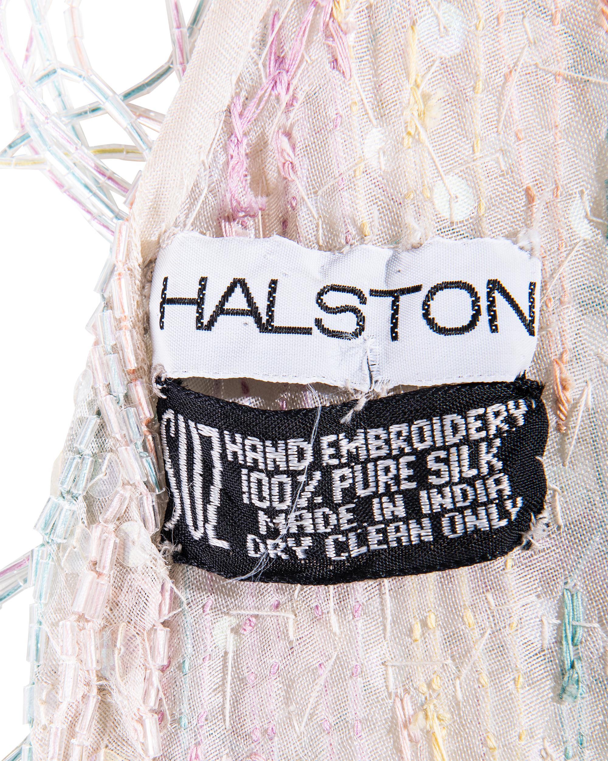 Resort 1982 Halston Rainbow Hand-Beaded Fringe High-Low Gown 8