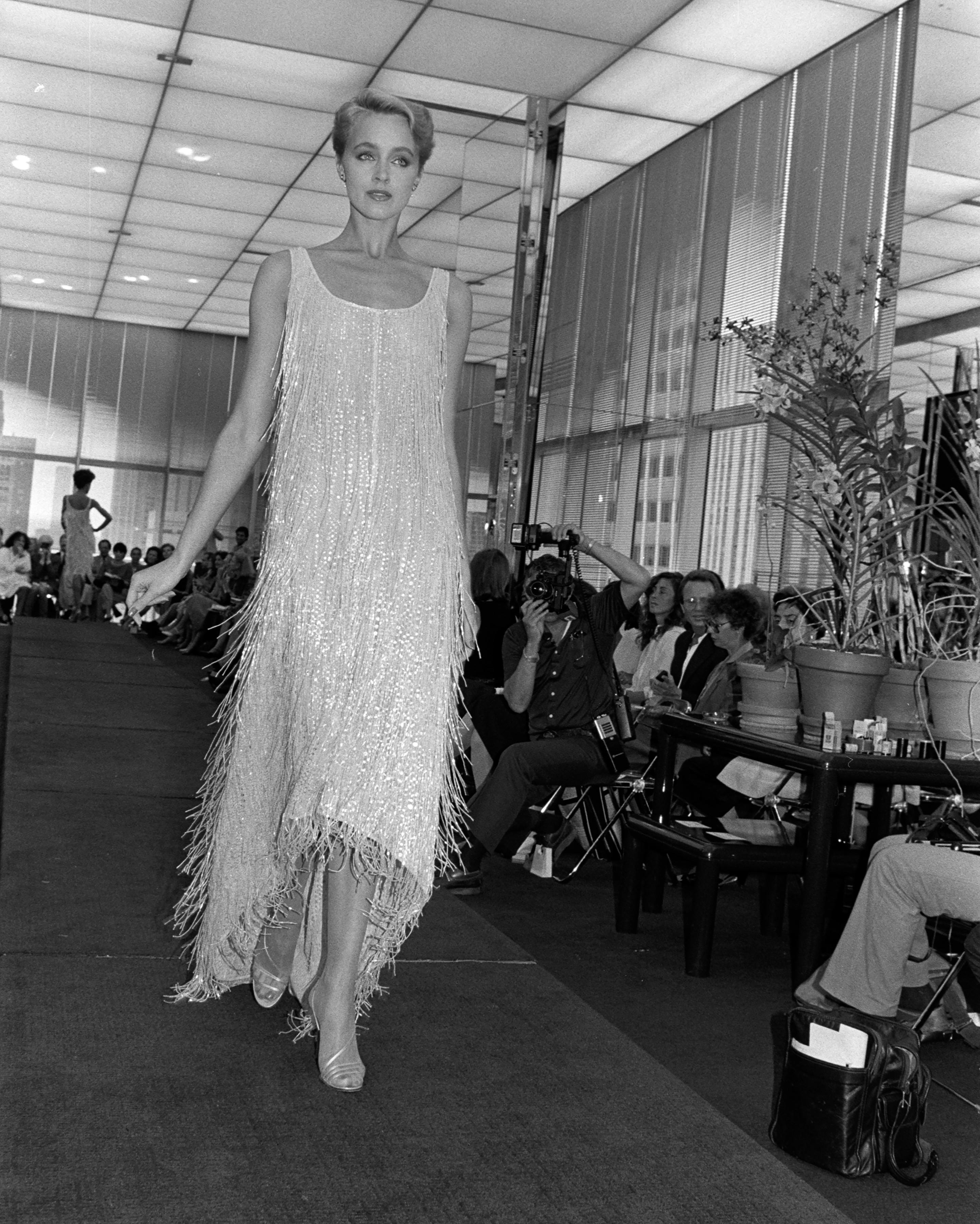 Resort 1982 Halston Rainbow Hand-Beaded Fringe High-Low Gown 5