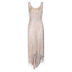 Vintage Resort 1982 Halston Rainbow Hand-Beaded Fringe High-Low Gown