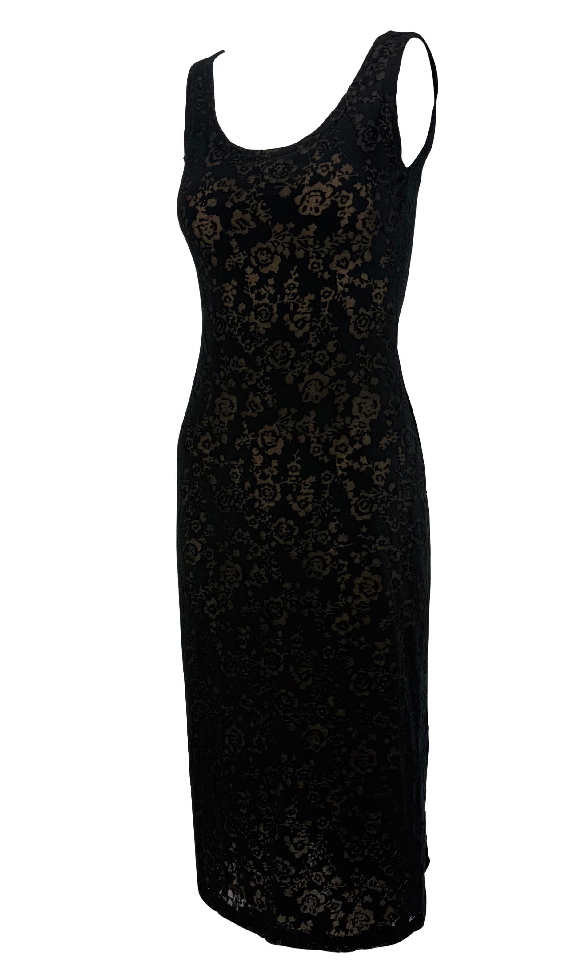 Resort 1990 Donna Karan Prototyp Schwarzes durchsichtiges Devoré-Bodycon-Kleid mit Blumenmuster im Zustand „Hervorragend“ im Angebot in West Hollywood, CA