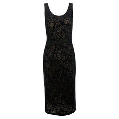 Resort 1990 Donna Karan Prototype Sheer Black Floral Devoré Bodycon Dress
