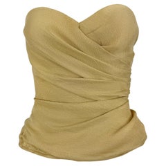 Resort 1992 Donna Karan Runway Gold Linen Lurex Metallic Strapless Bustier Top