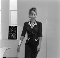 Resort 1993 Thierry Mugler Runway Navy Blue Tie-Front White Trim Dress