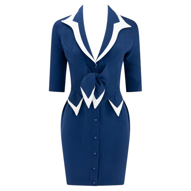blue and white resort dress Vavine Blue Floral Print Bodycon Midi Dress Women's Wedding Guest Cocktail Pleated Stand Collar Bow Tie Asymmetrical Hem High Waist Regular,XL