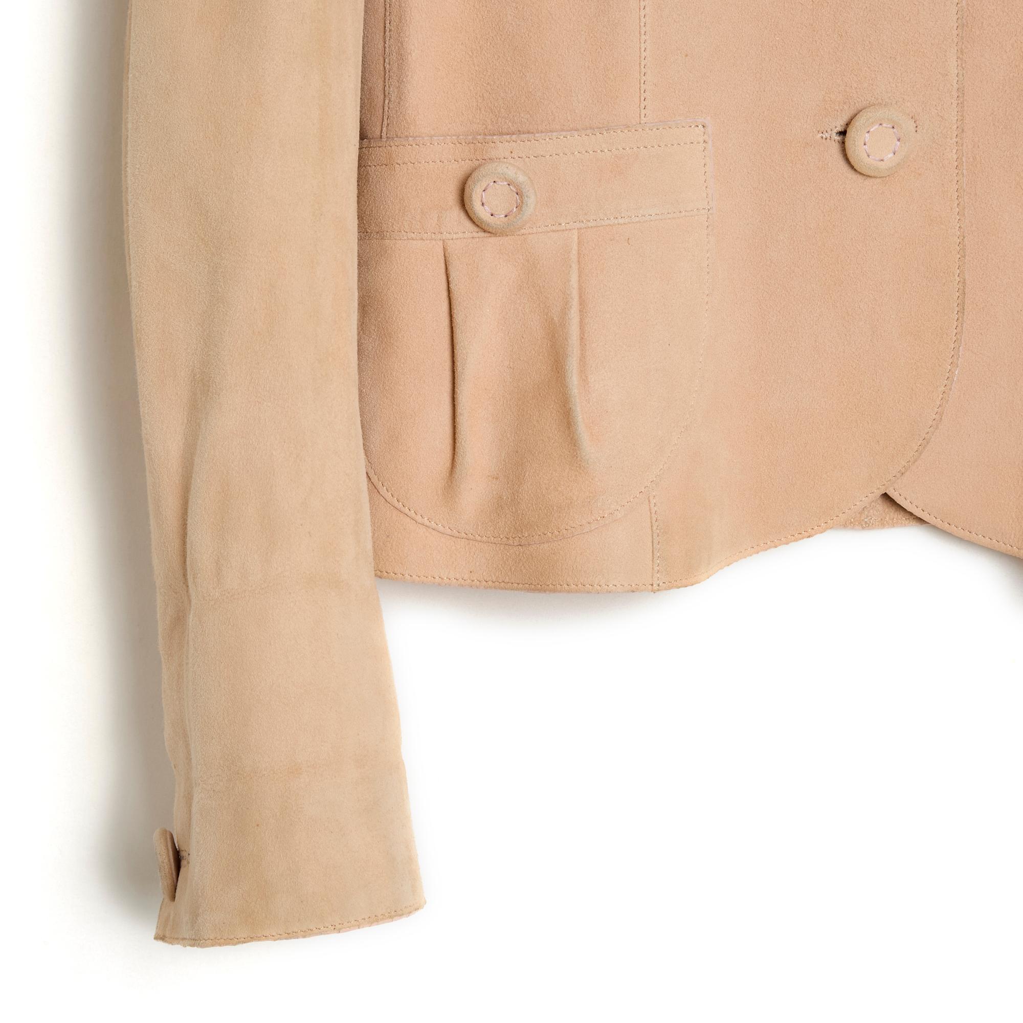 Beige Resort 2000 Galliano FR38 Light Peach Suede Bar Jacket US8
