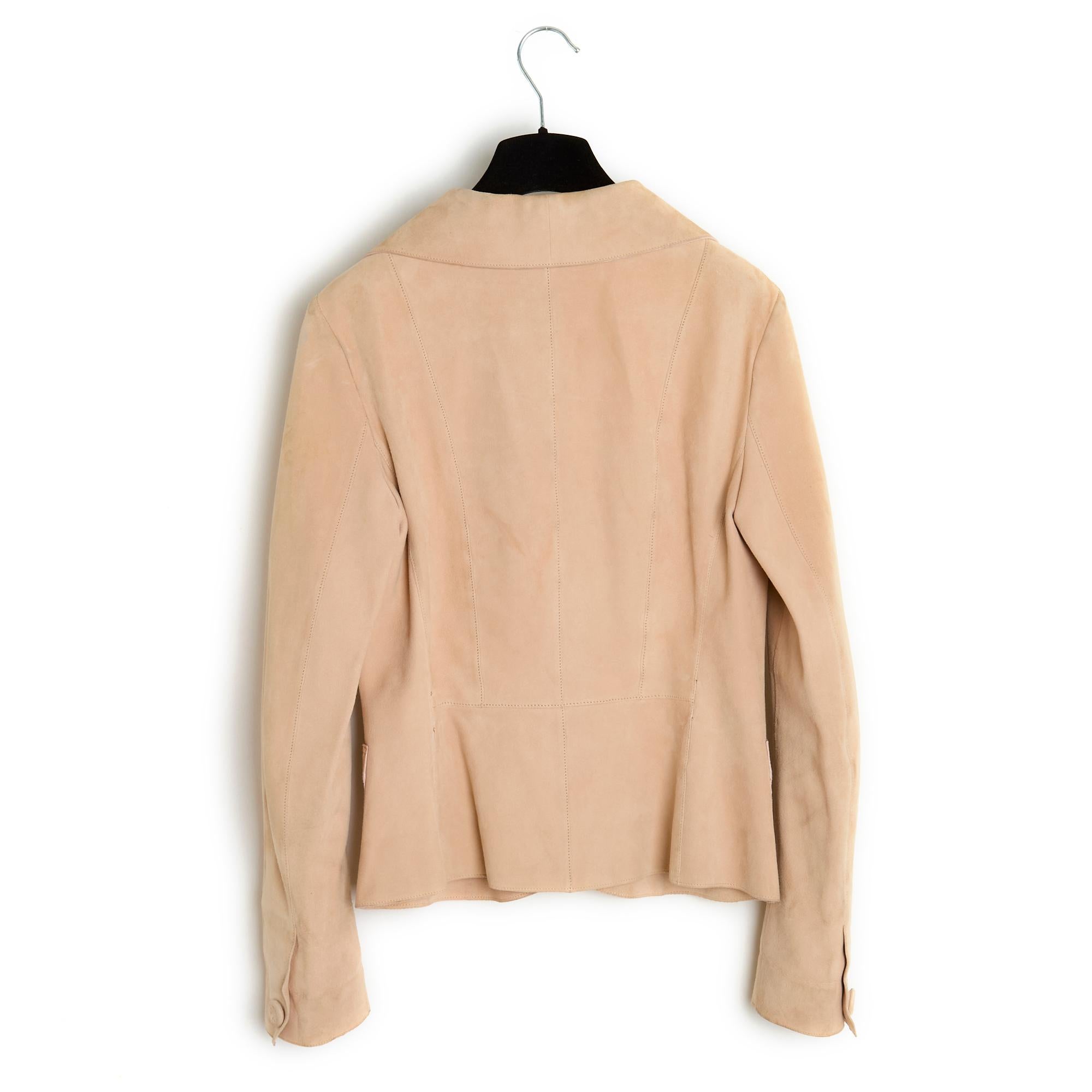 Resort 2000 Galliano FR38 Light Peach Suede Bar Jacket US8 For Sale 2