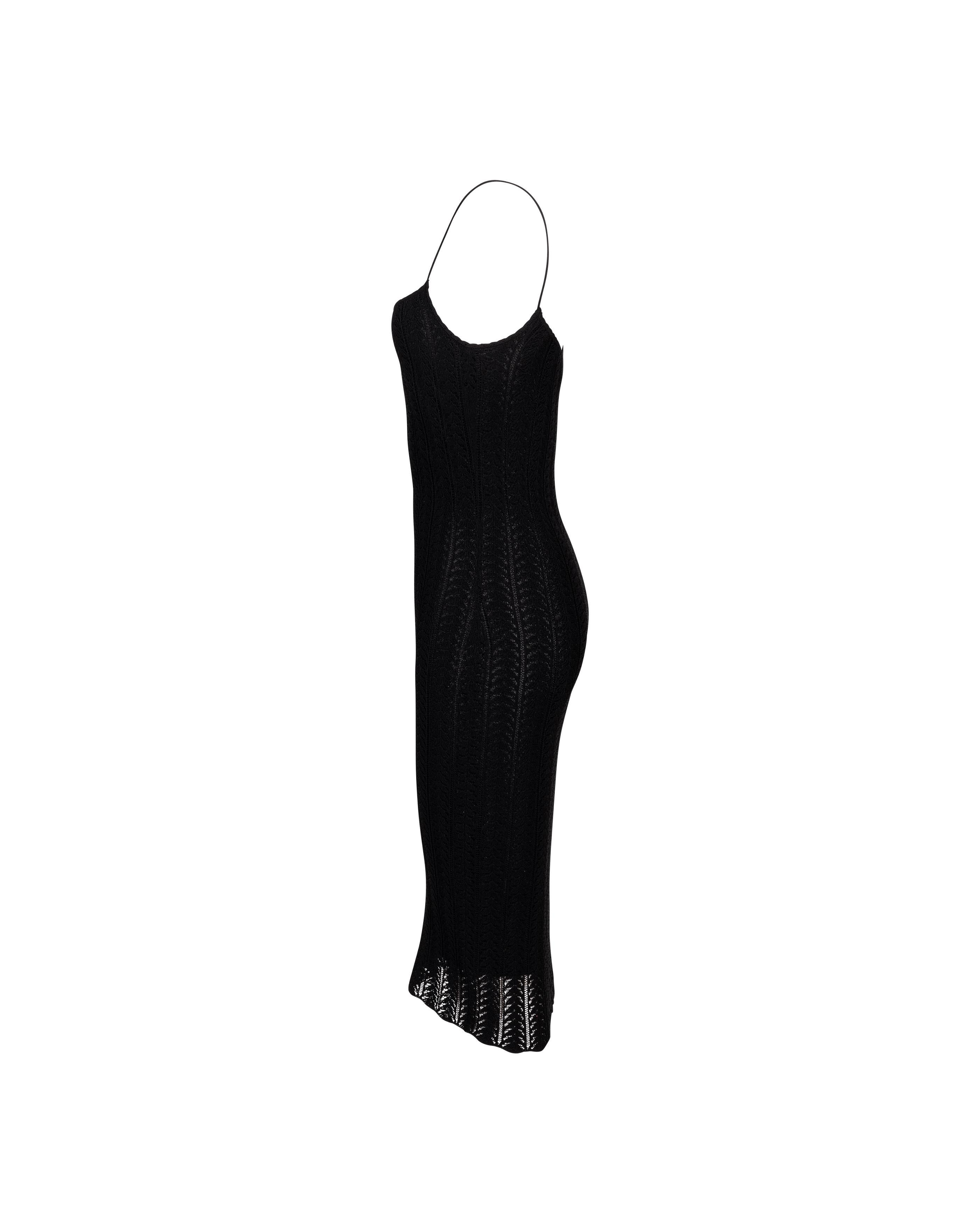 Resort 2000 John Galliano Black Openwork Knit Knee-Length Slip Dress In Excellent Condition For Sale In North Hollywood, CA