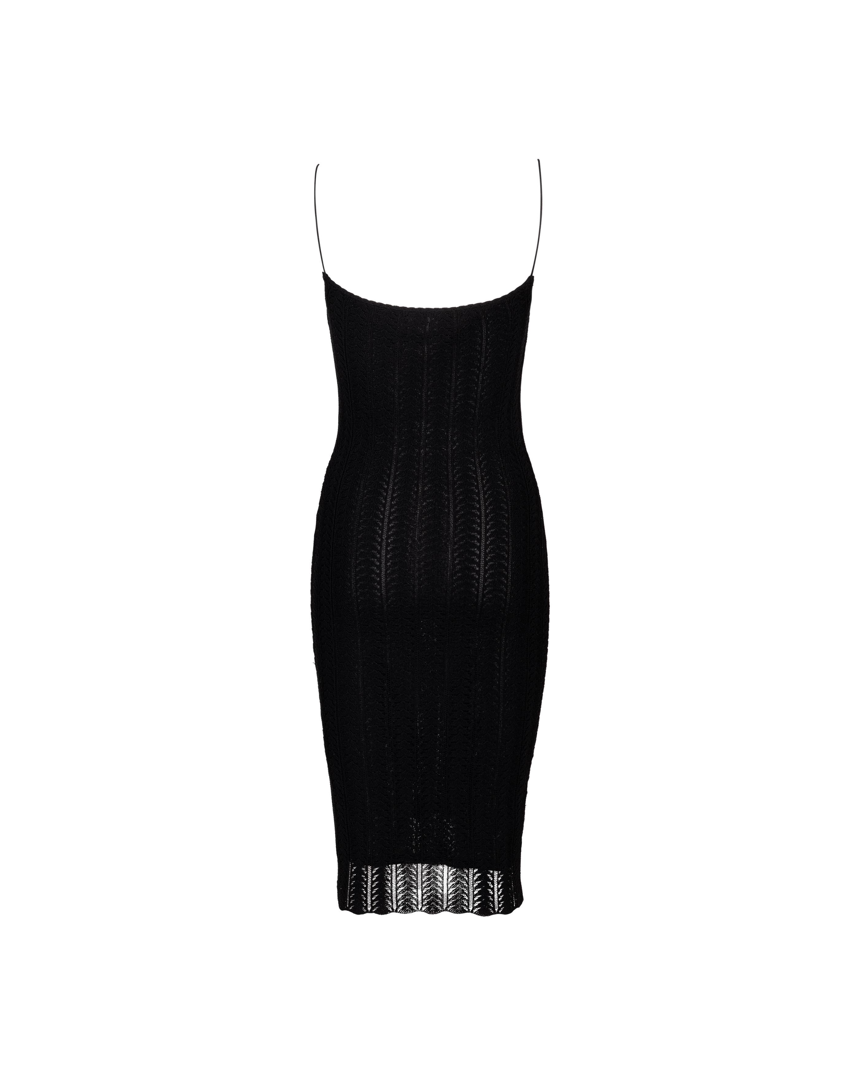 Women's Resort 2000 John Galliano Black Openwork Knit Knee-Length Slip Dress For Sale
