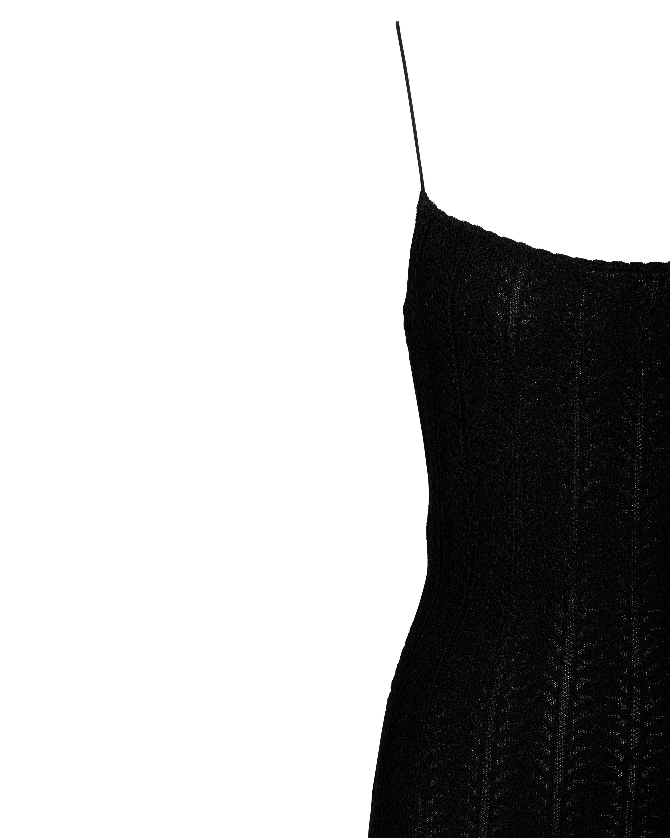 Resort 2000 John Galliano Black Openwork Knit Knee-Length Slip Dress For Sale 1