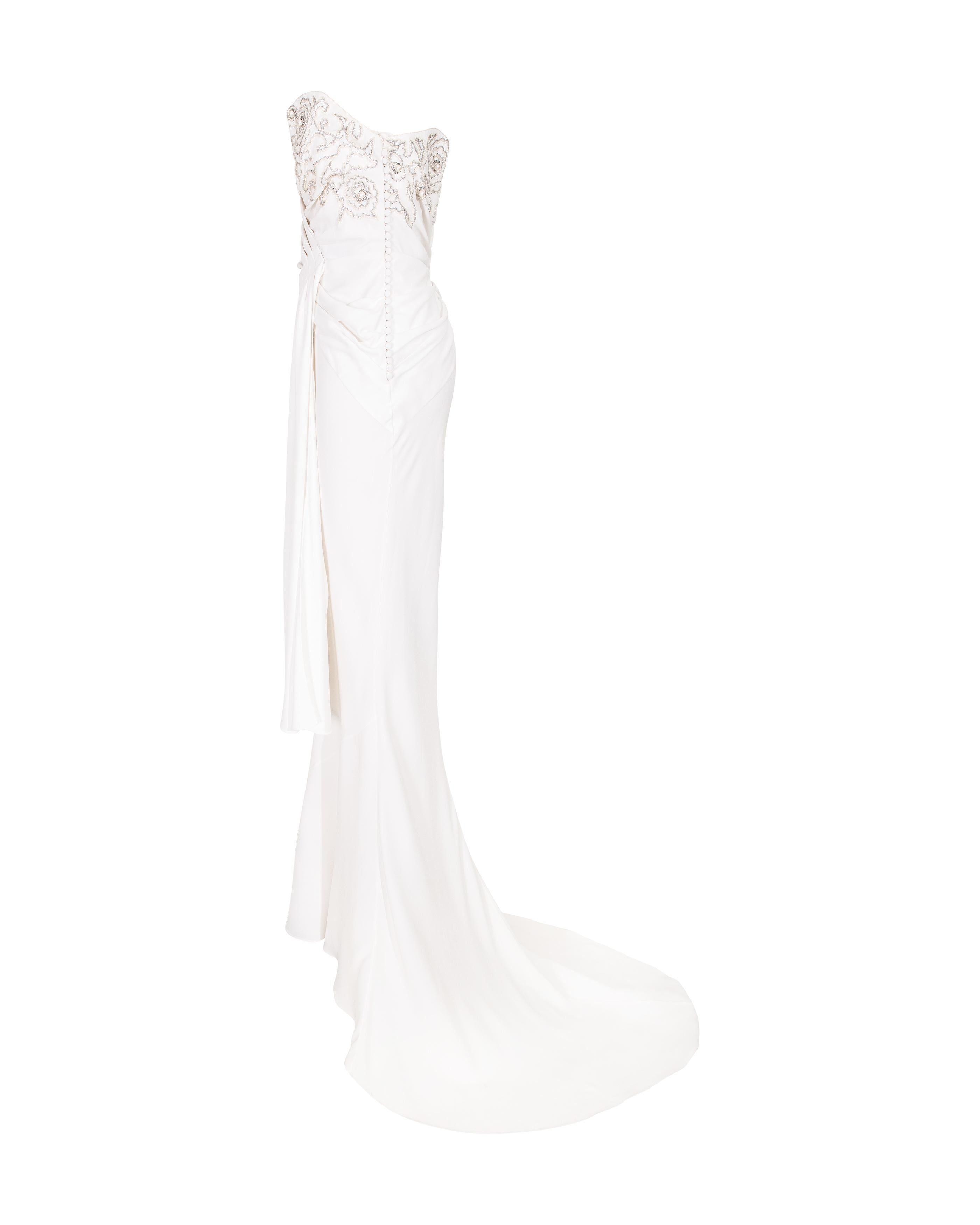 Resort 2008 Christian Dior White Strapless Gown with Glass Embellished Bust In Good Condition In North Hollywood, CA