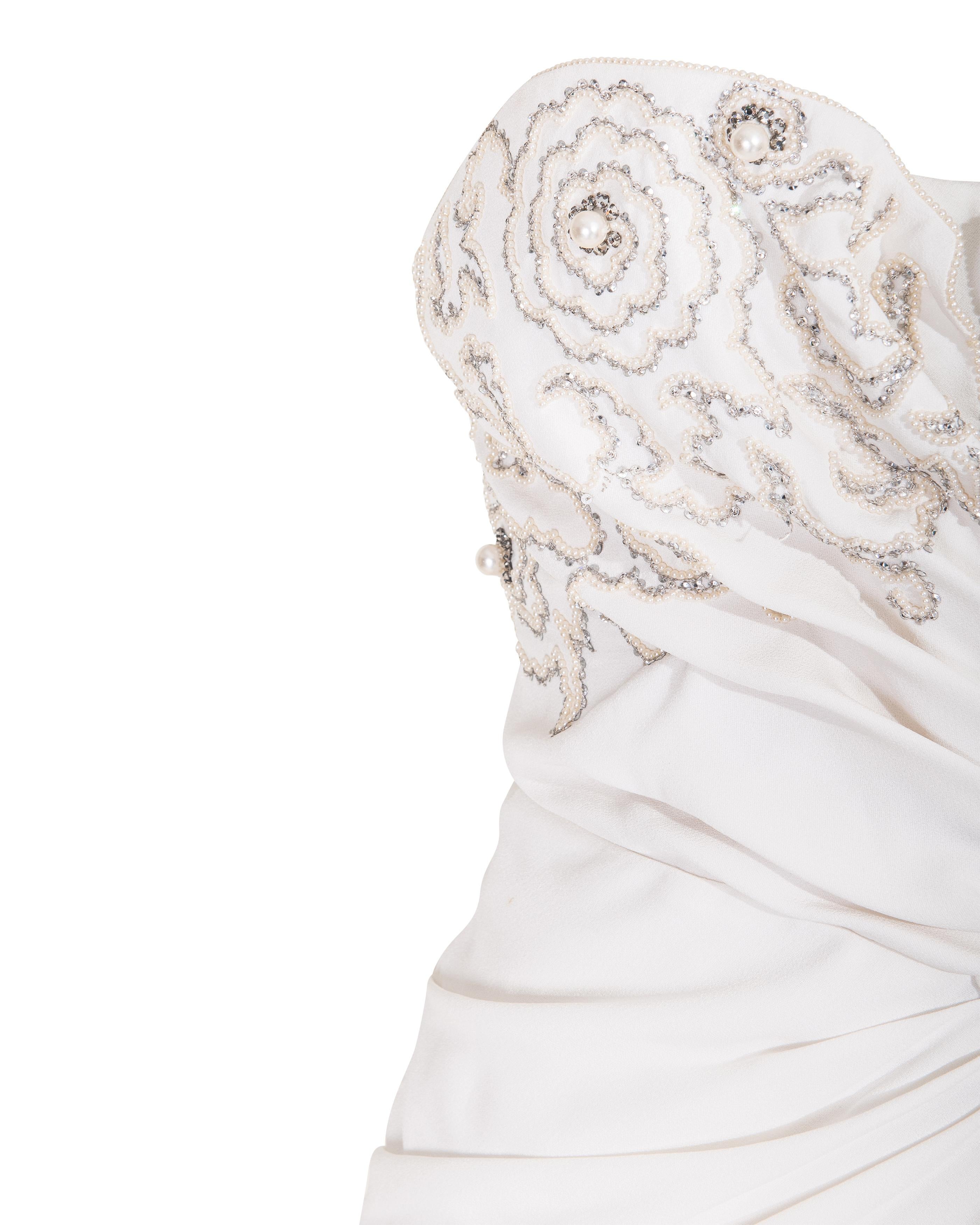 Resort 2008 Christian Dior White Strapless Gown with Glass Embellished Bust 1