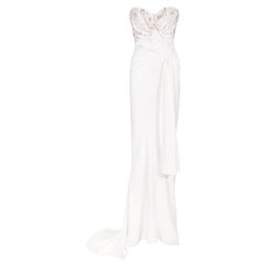 Resort 2008 Christian Dior Weißes trägerloses Kleid mit glasgeschmücktem Oberteil