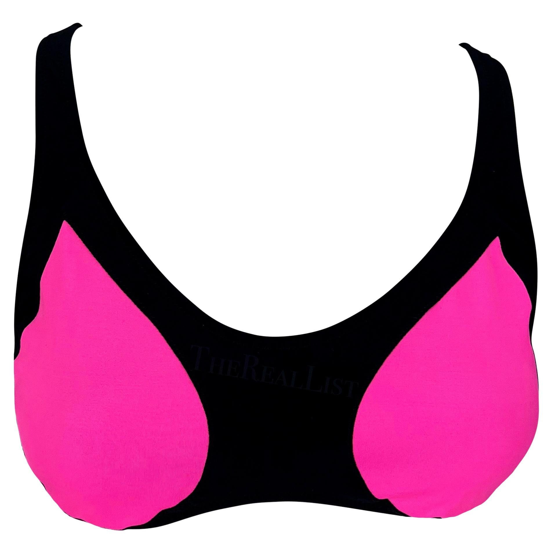 Resort 2009 Alexander McQueen Black Hot Pink Bralette Bikini Top For Sale