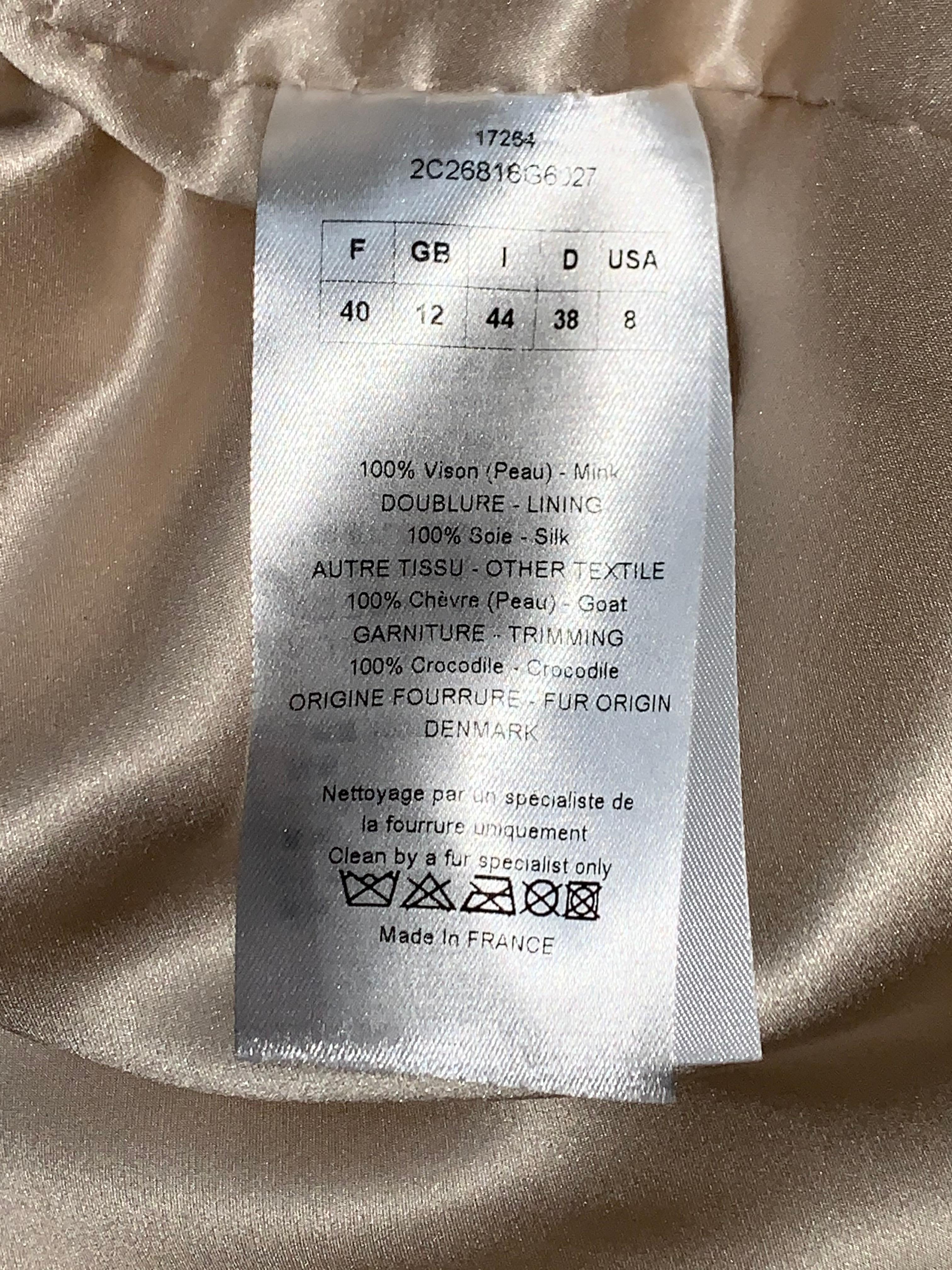 Resort 2012 Christian Dior 60's MOD Blonde Mink Fur & Real Crocodile Coat Jacket For Sale 2