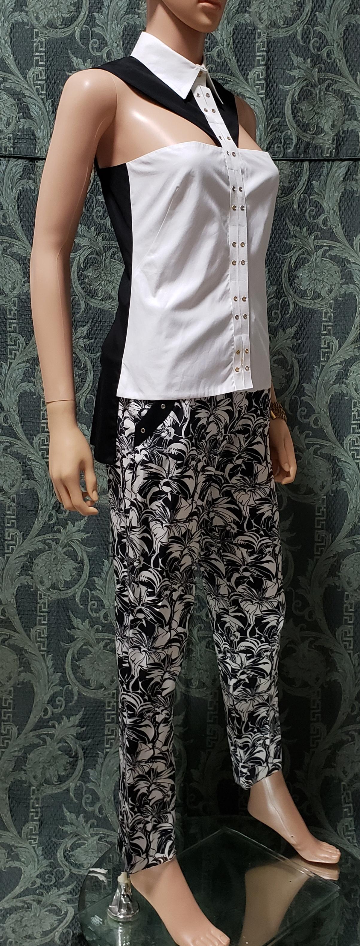Resort 2012 L#6 NEW VERSACE FLORAL BLACK and WHITE SILK COTTON PANTS SUIT 38 - 2 For Sale 3