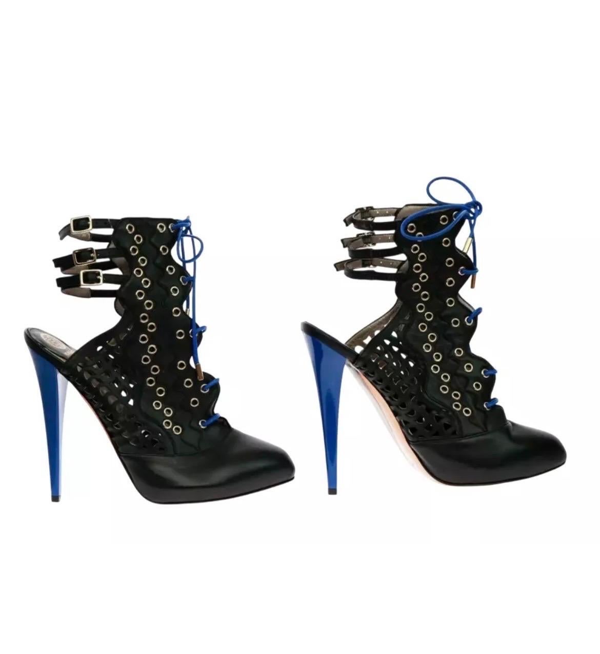Women's Resort 2012 Look #13 Versace Black Perforated Leather Ankle Boots 39 - 9 For Sale