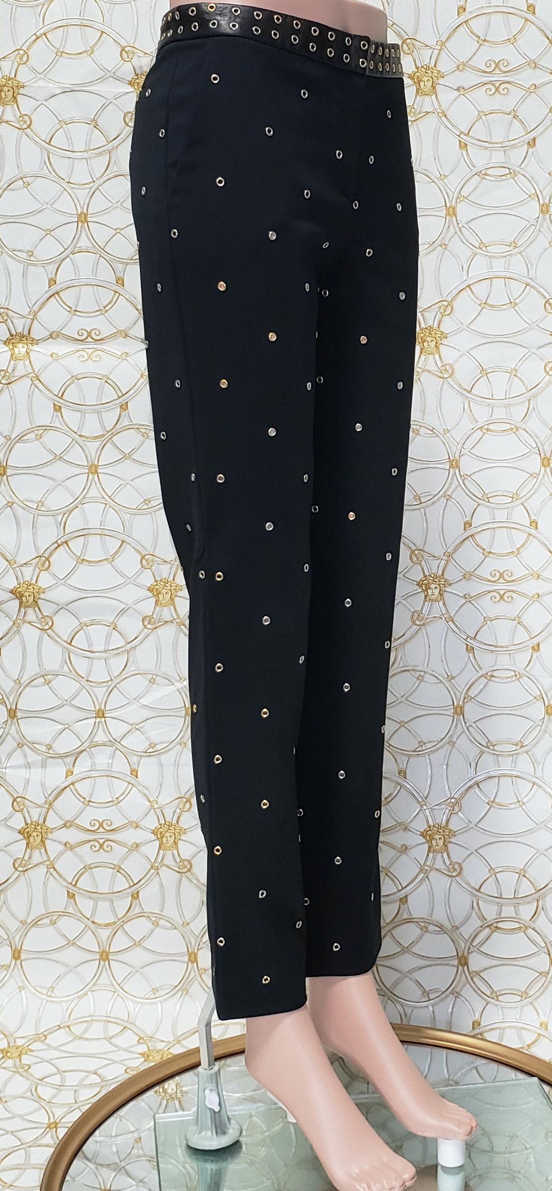 Black Resort 2012 Look # 5 VERSACE BLACK STRETCHY PANTS with RIVETS size 38 - 2 For Sale