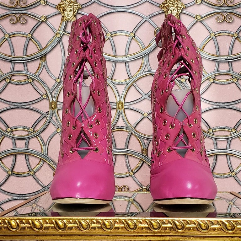 versace pink chunky heels