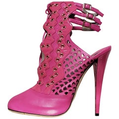 Resort 2012 NEW VERSACE PINK PERFORATED LEATHER ANKLE BOOTS