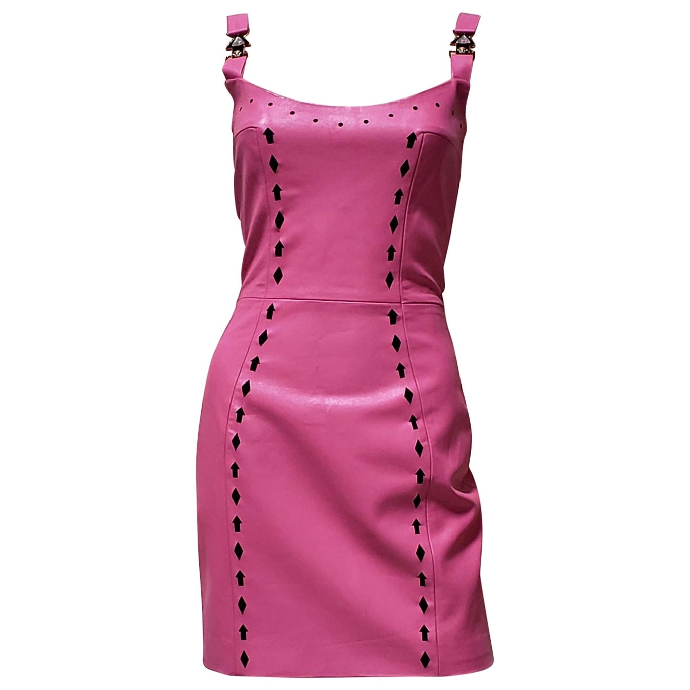 Resort 2013 look # 9 NEW VERSACE PINK LEATHER MINI DRESS 38 - 2 For Sale