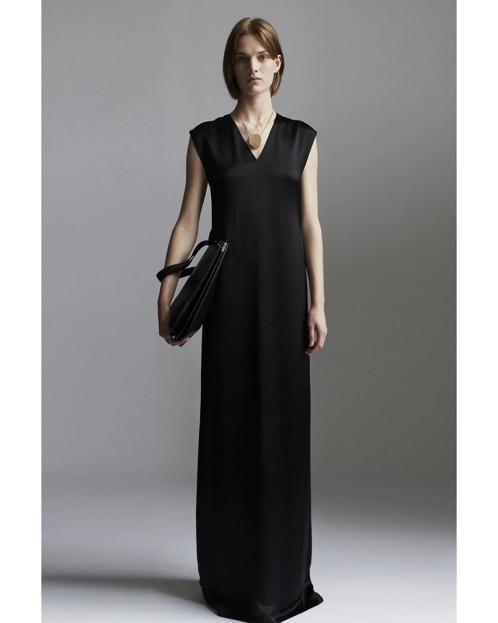 Resort 2014 Céline by Phoebe Philo silk satin cream maxi dress. Long cap sleeve v-neck maxi dress. As seen in the lookbook in black colorway (final look). Comes with original tags.
