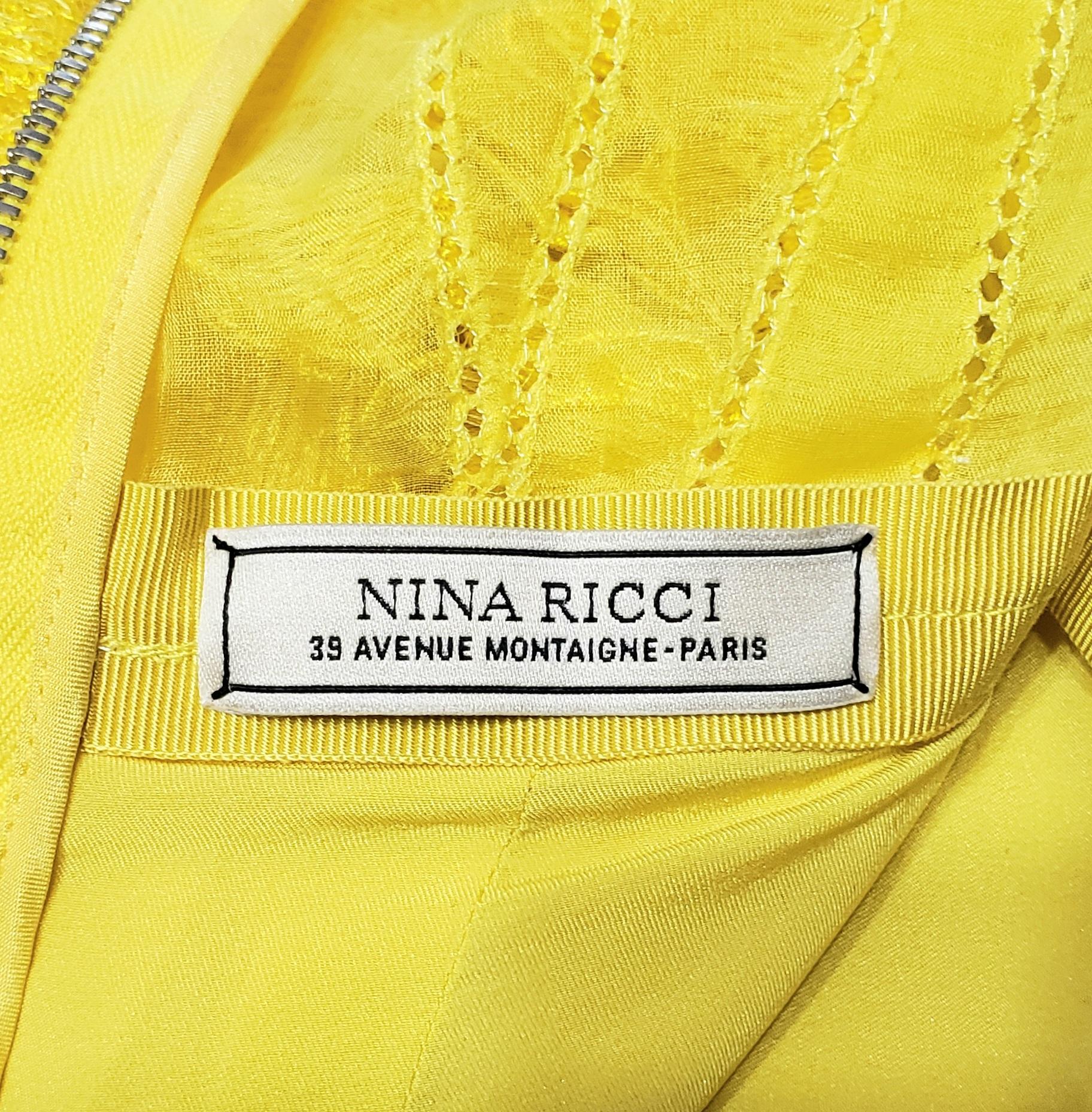 Resort 2014 L # 4 NINA RICCI SILK LACE YELLOW LONG DRESS as seen as Aura Fr 36   For Sale 9