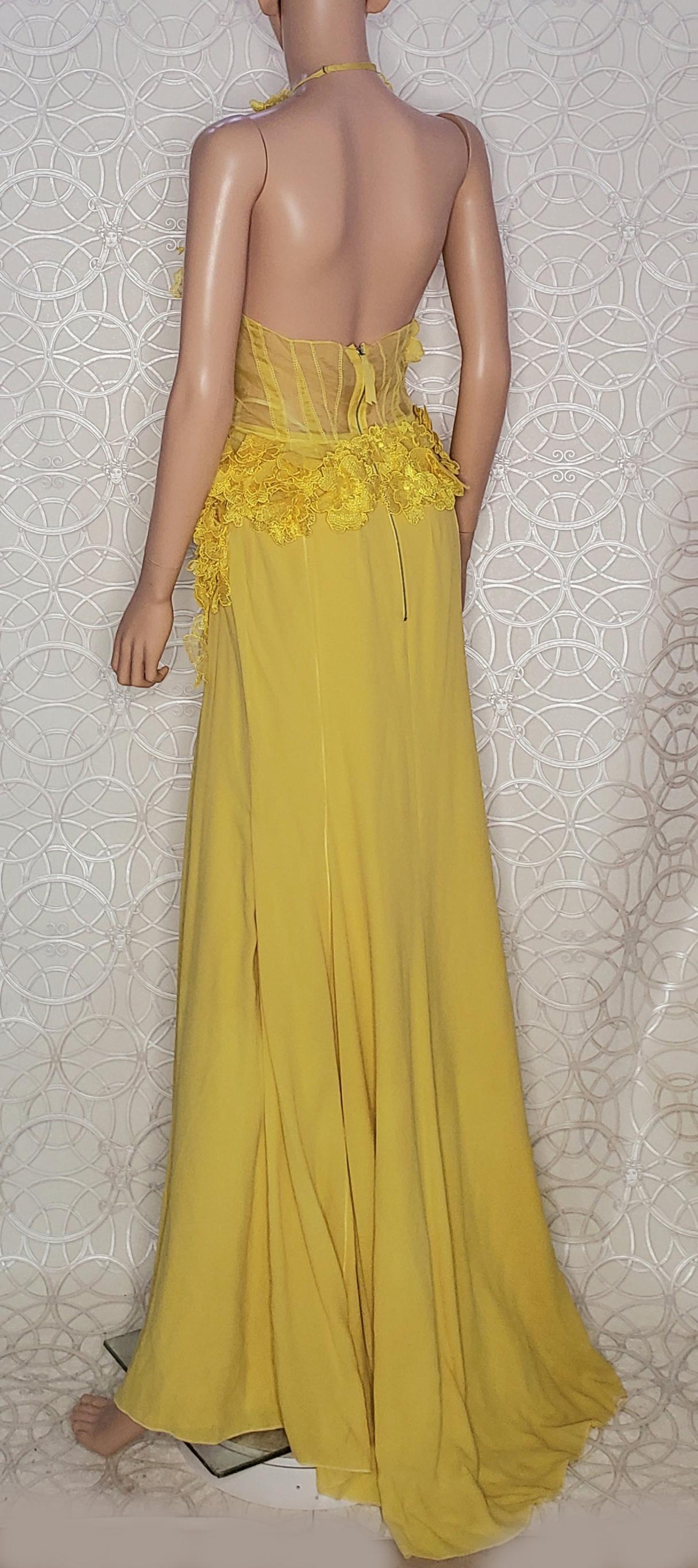 Resort 2014 L # 4 NINA RICCI SILK LACE YELLOW LONG DRESS as seen as Aura Fr 36   en vente 2