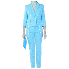 Resort 2014 Look # 10 NEW VERSACE BLUE STRETCH COTTON PANT SUIT 38 - 2