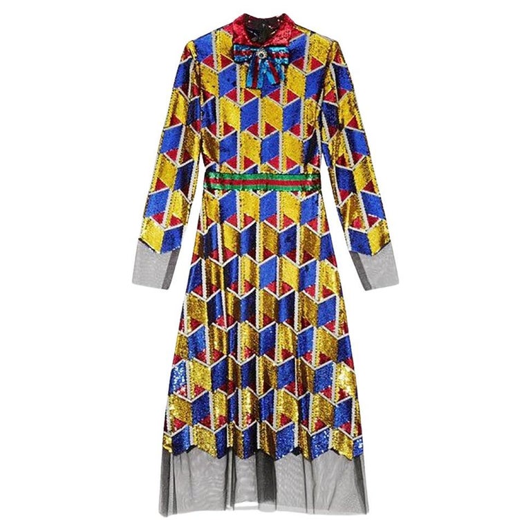 gucci glitter dress Gucci Crystal Embroidered Sequin Tulle Dress 42