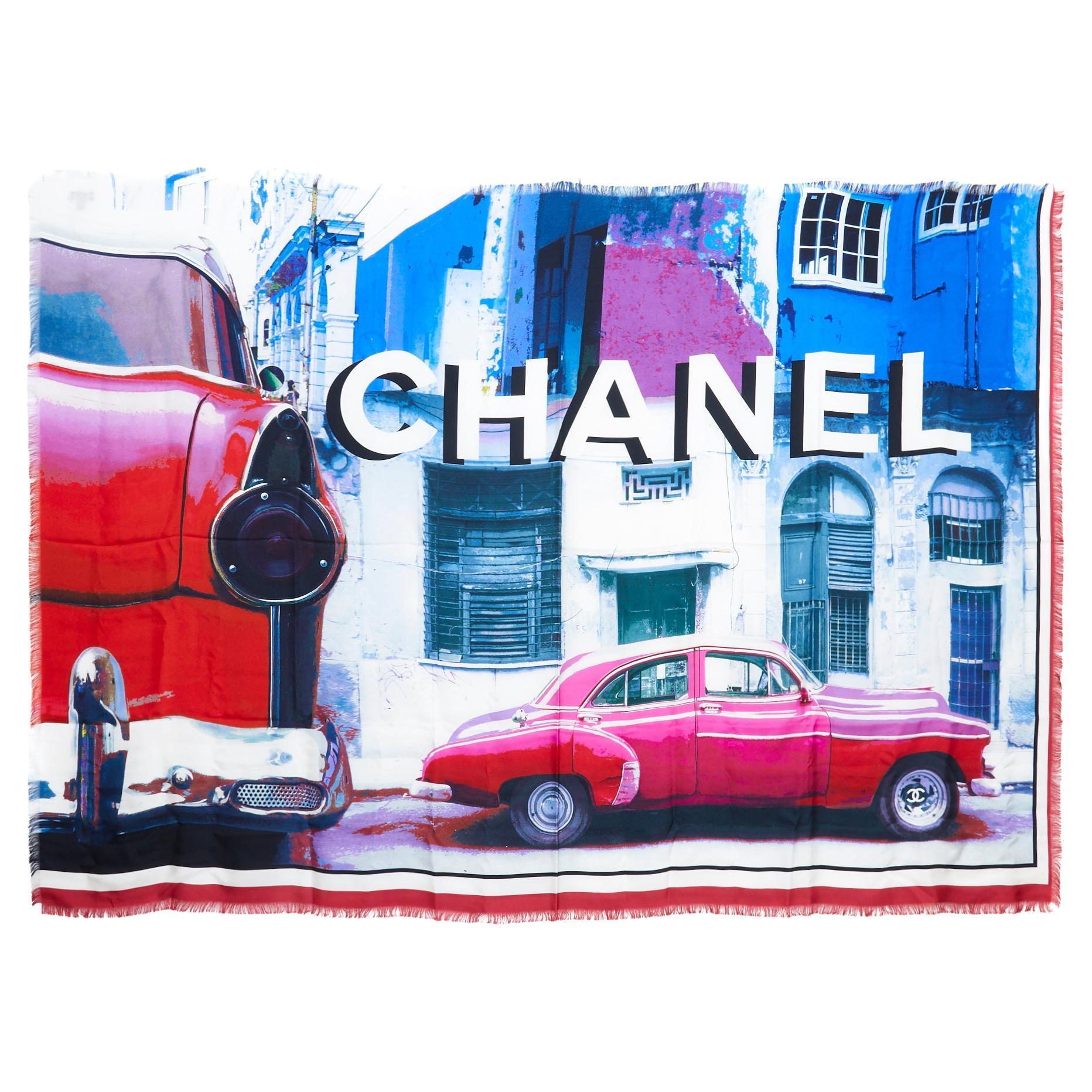 Resort 2017 in Cuba Chanel Silk Maxi Scarf Pareo For Sale