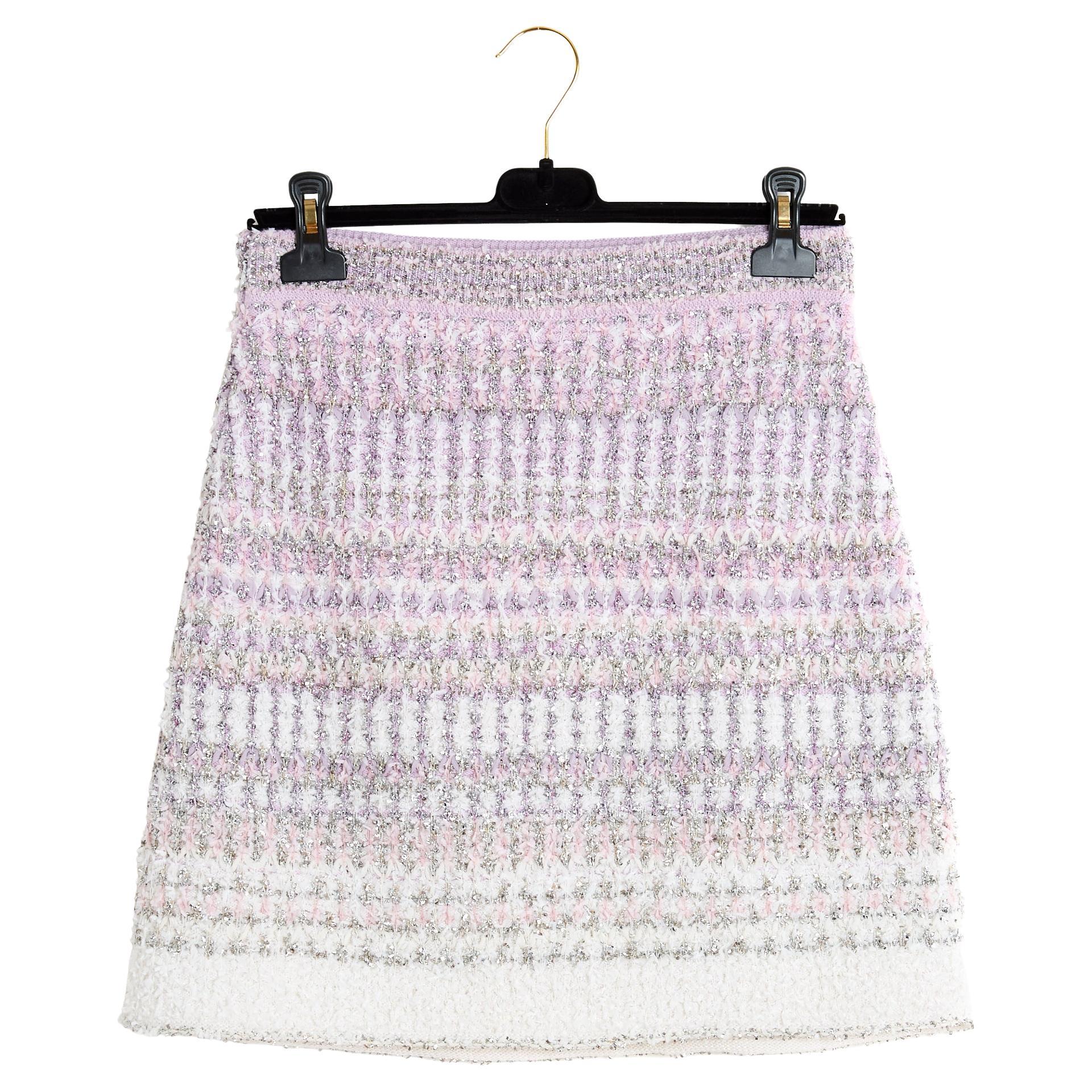 Resort 2018 Chanel Shiny Tweed Skirt FR40  For Sale