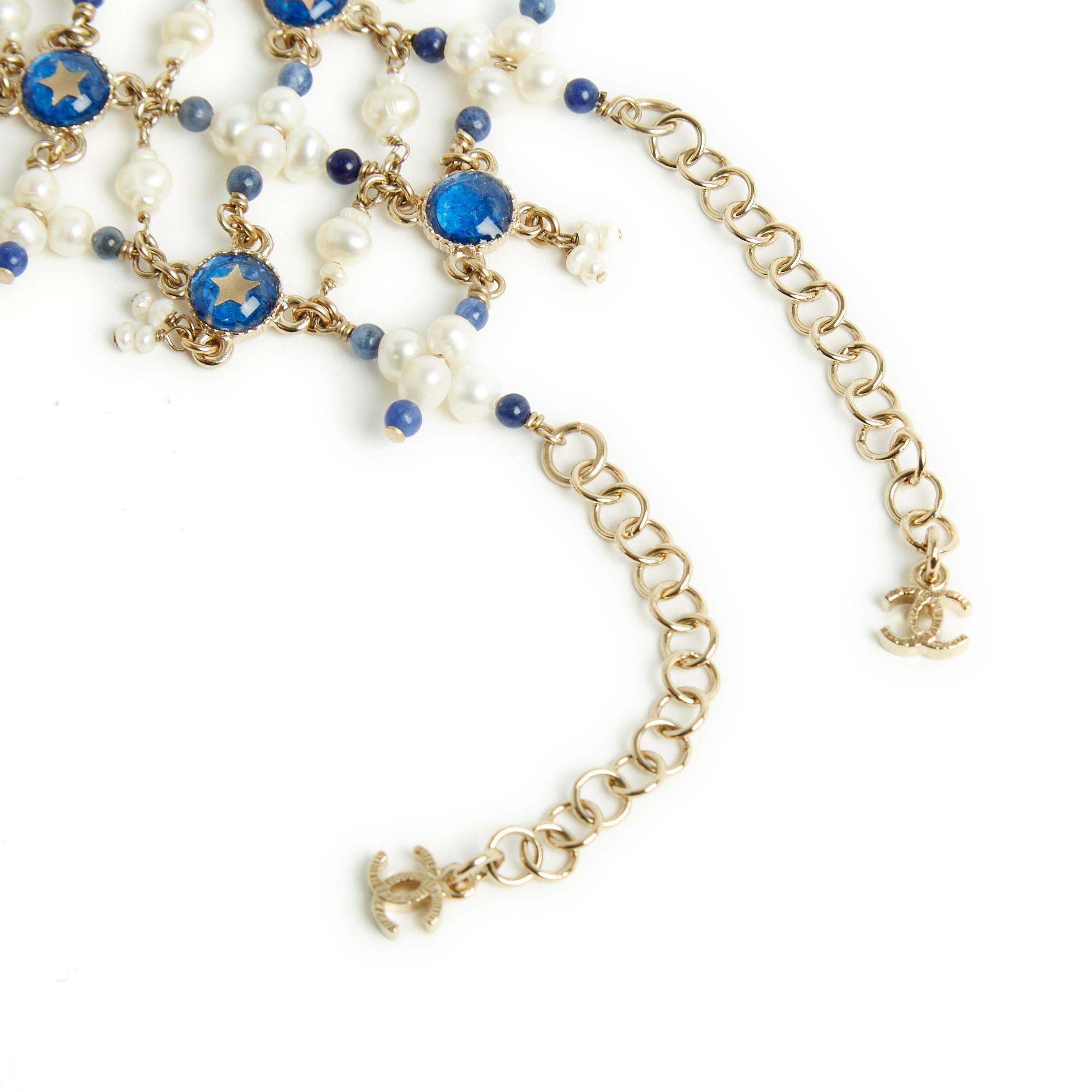 Women's or Men's Resort 2019 La Pausa Chanel Blue Pearl CC Cuff Bracelet  For Sale