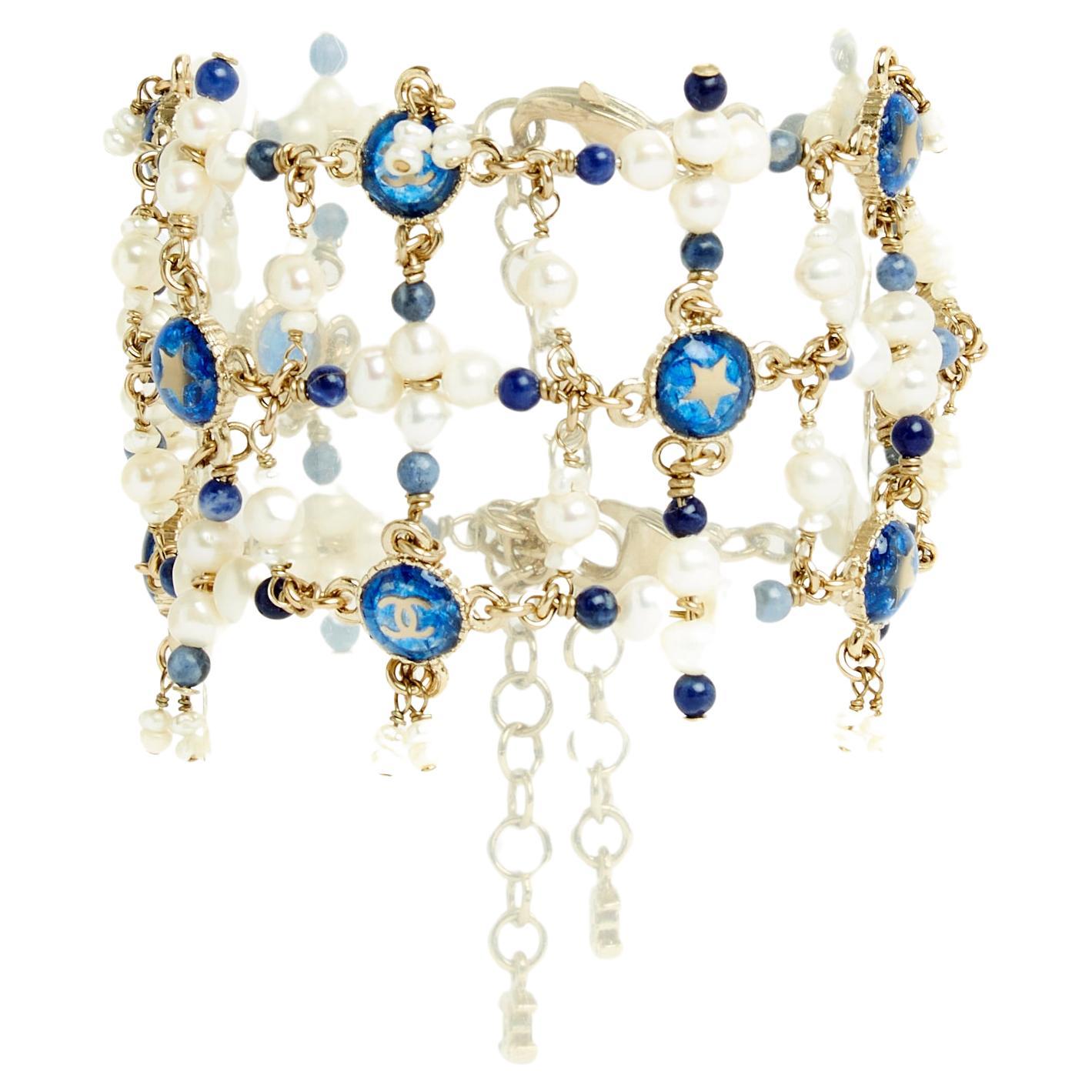 Resort 2019 La Pausa Chanel Blue Pearl CC Cuff Bracelet  For Sale