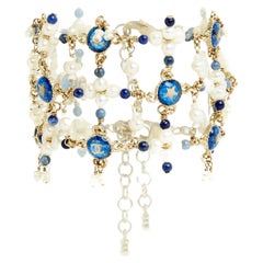 Resort 2019 La Pausa Chanel Blue Pearl CC Cuff Bracelet 