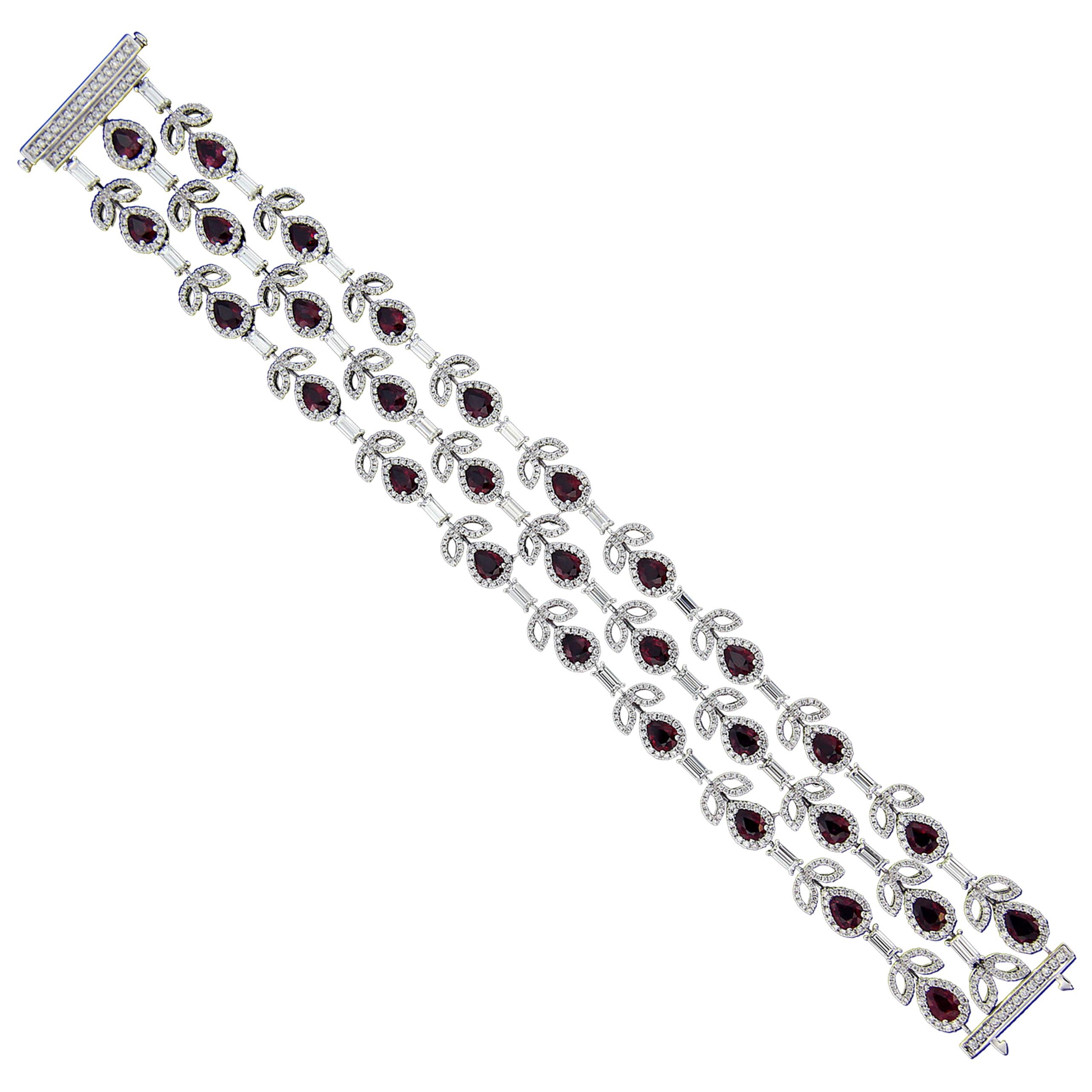 Resplendent 18 Karat White Gold, Diamond and Ruby Bracelet For Sale