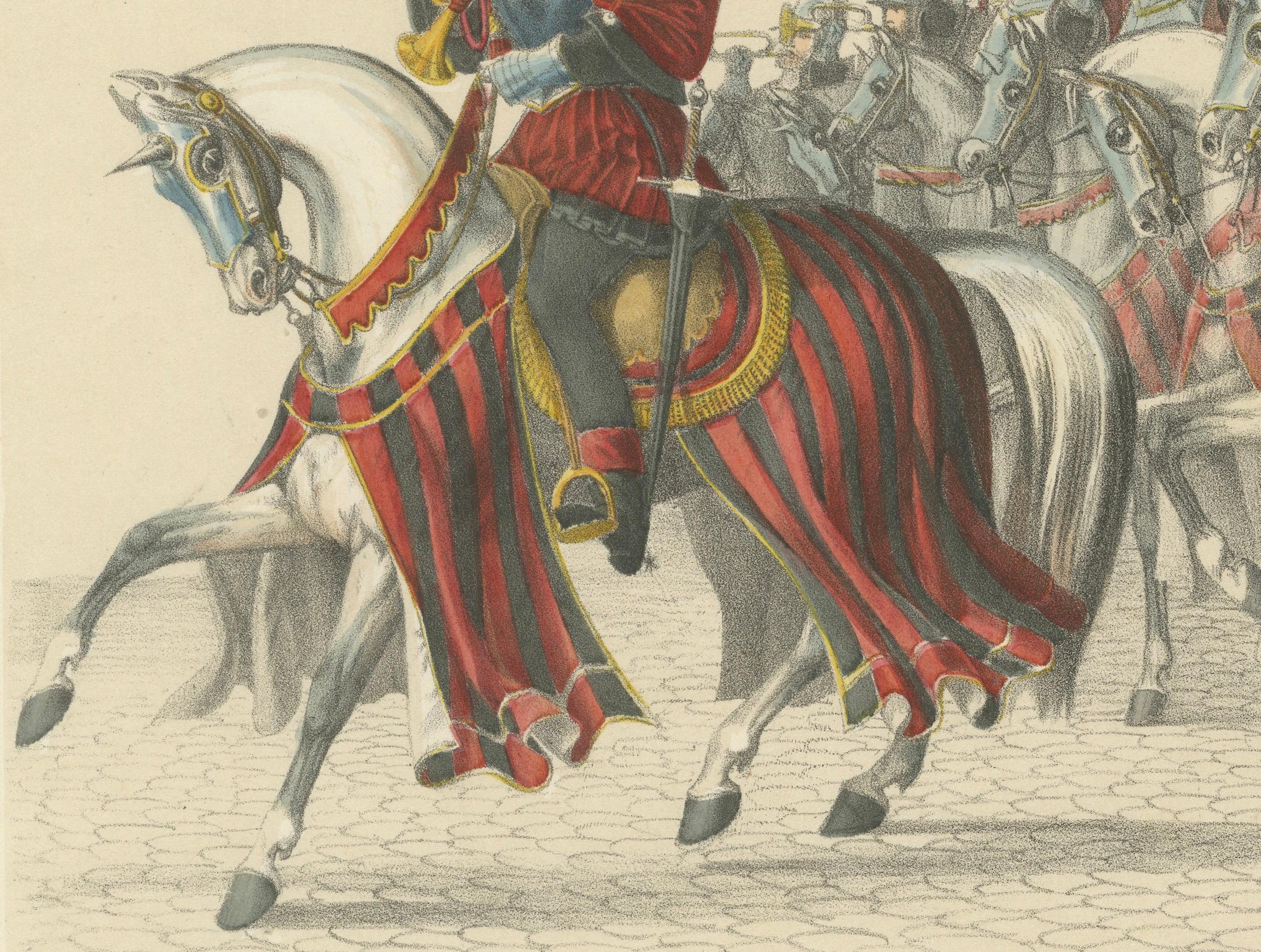 Resplendent Cavalry Fanfare – Trumpet Corps of the Swiss States’ Escort in 1853 In Good Condition For Sale In Langweer, NL