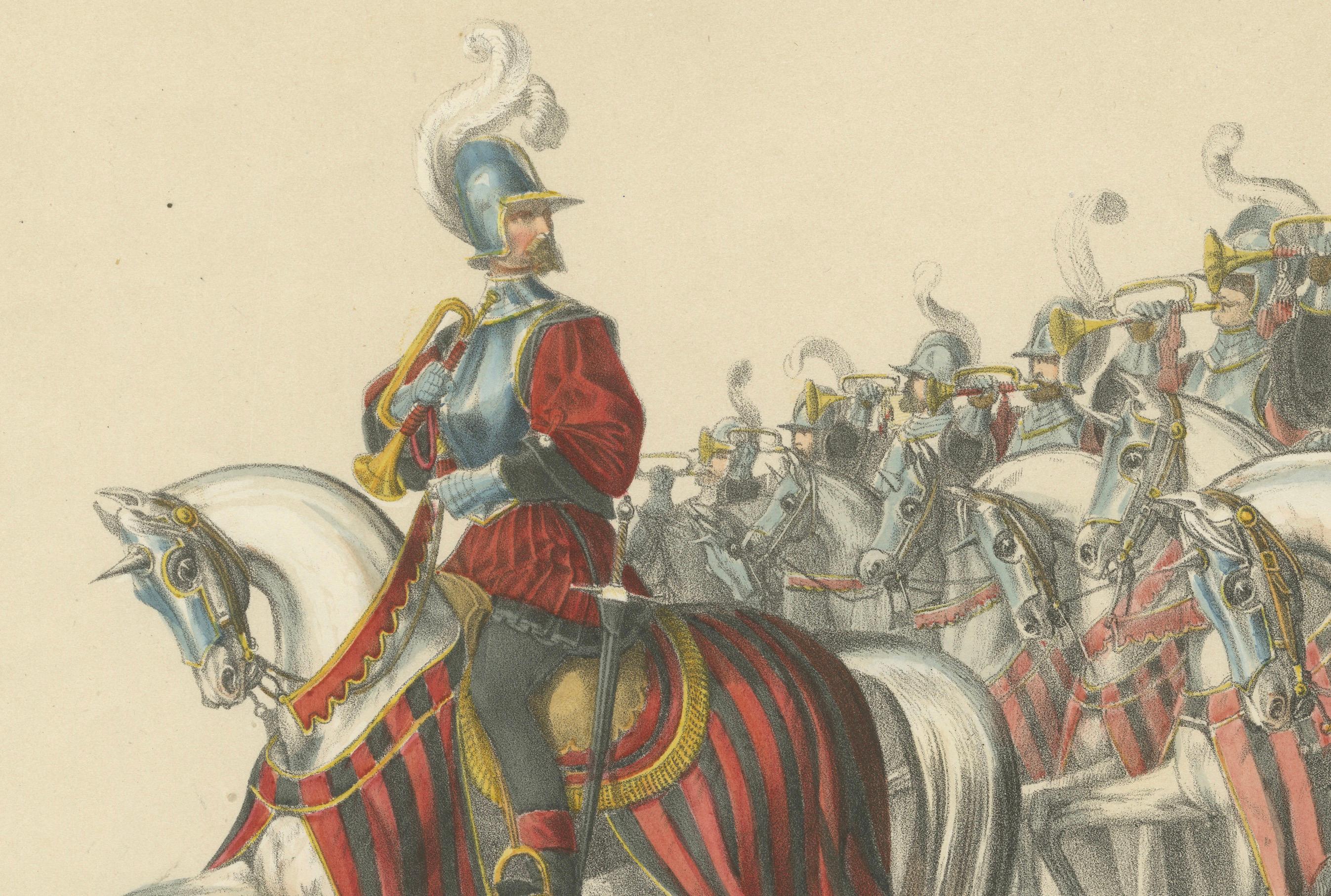 Mid-19th Century Resplendent Cavalry Fanfare – Trumpet Corps of the Swiss States’ Escort in 1853 For Sale
