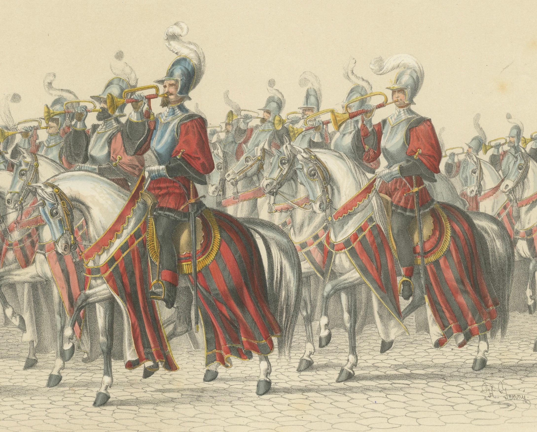 Paper Resplendent Cavalry Fanfare – Trumpet Corps of the Swiss States’ Escort in 1853 For Sale