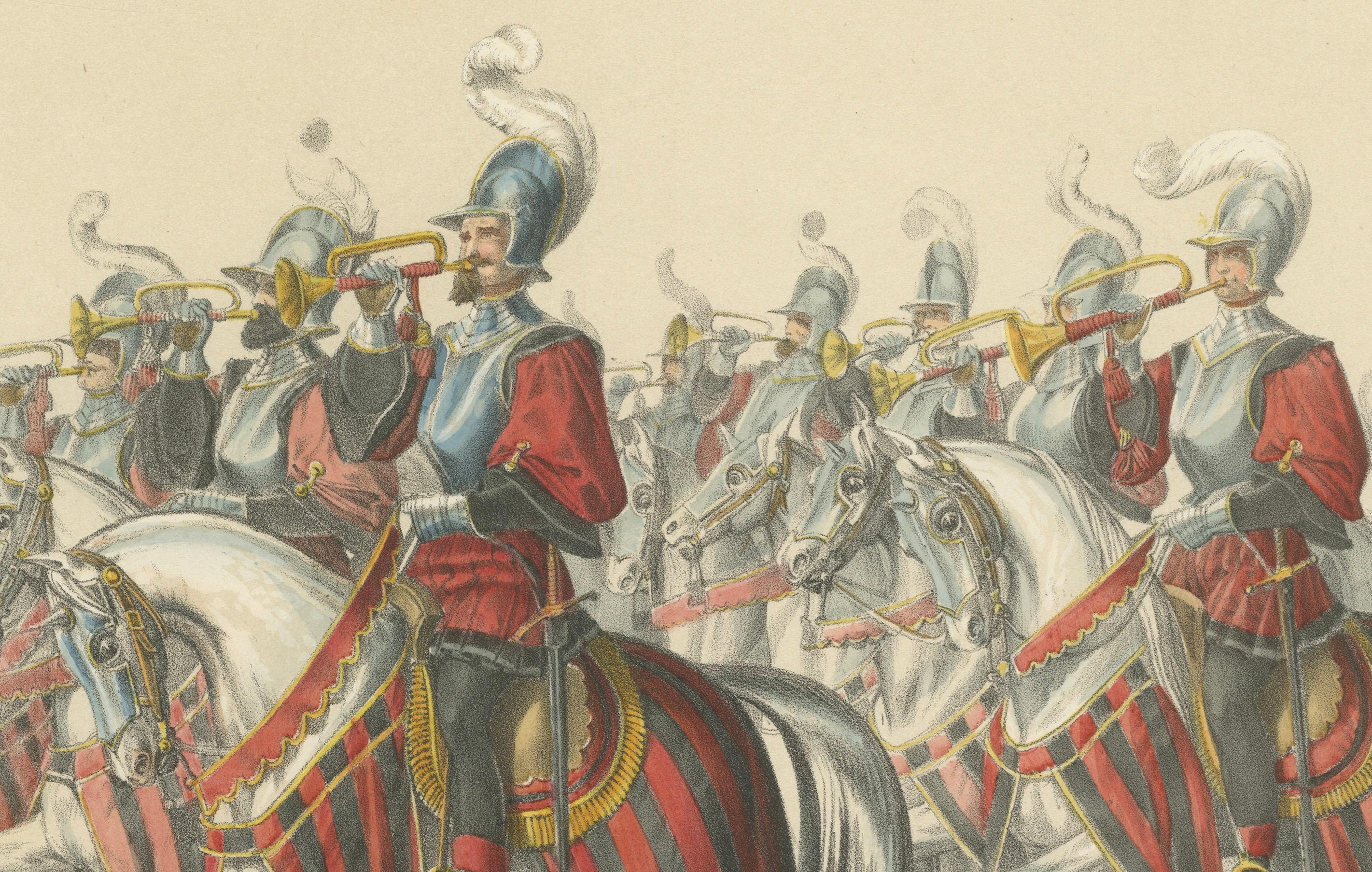 Resplendent Cavalry Fanfare – Trumpet Corps of the Swiss States’ Escort in 1853 For Sale 1