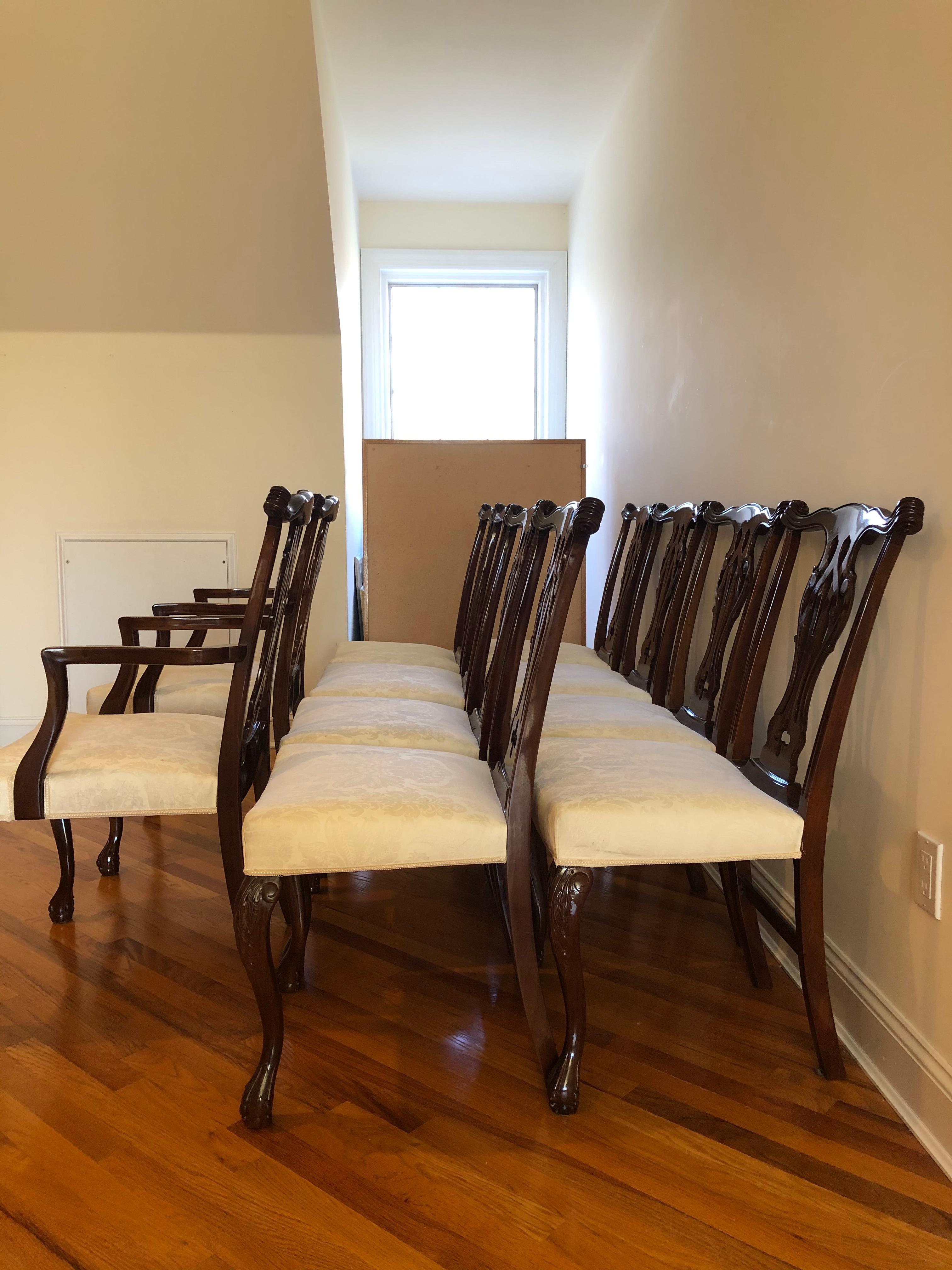 Resplendent Set of 10 Chippendale Style Dining Chairs In Good Condition In Hopewell, NJ