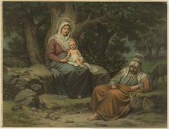 Rast auf der Flucht nach Ägypten - Antike deutsche Chromolithographie, 1900
