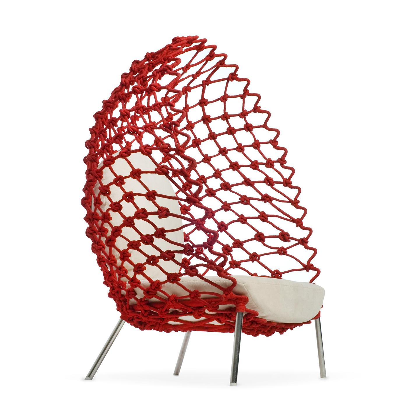 Repose-fauteuil rouge avec structure en acier inoxydable
recouvert de tissu acrylique torsadé et enveloppé.
Coussins d'assise et de dossier inclus. Pour l'intérieur-
ou à utiliser. Délai de production si en stock
2-3 semaines, si pas en stock