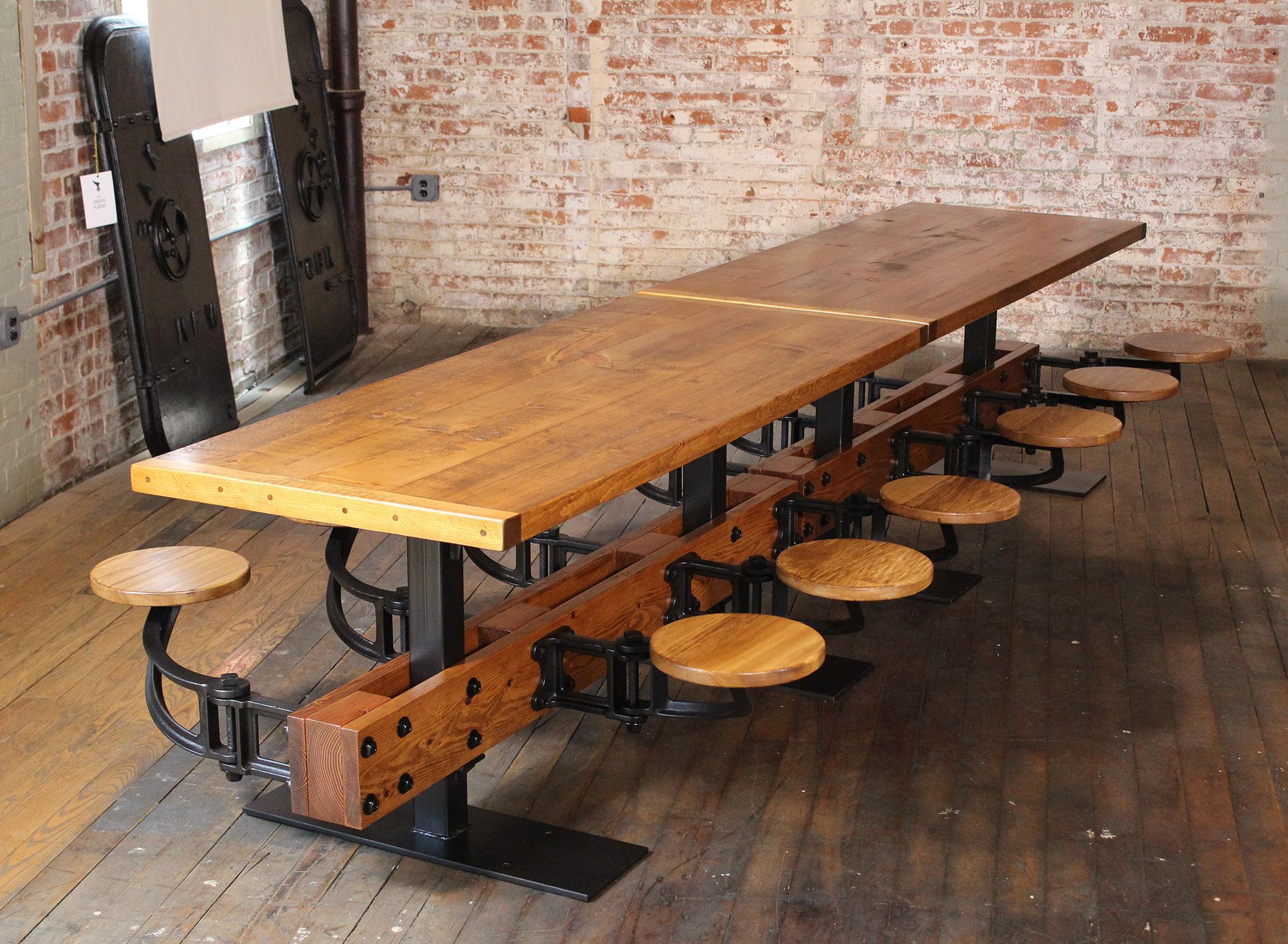 Restaurant Dining Table with Attached Swing Out Seats In New Condition For Sale In Oakville, CT